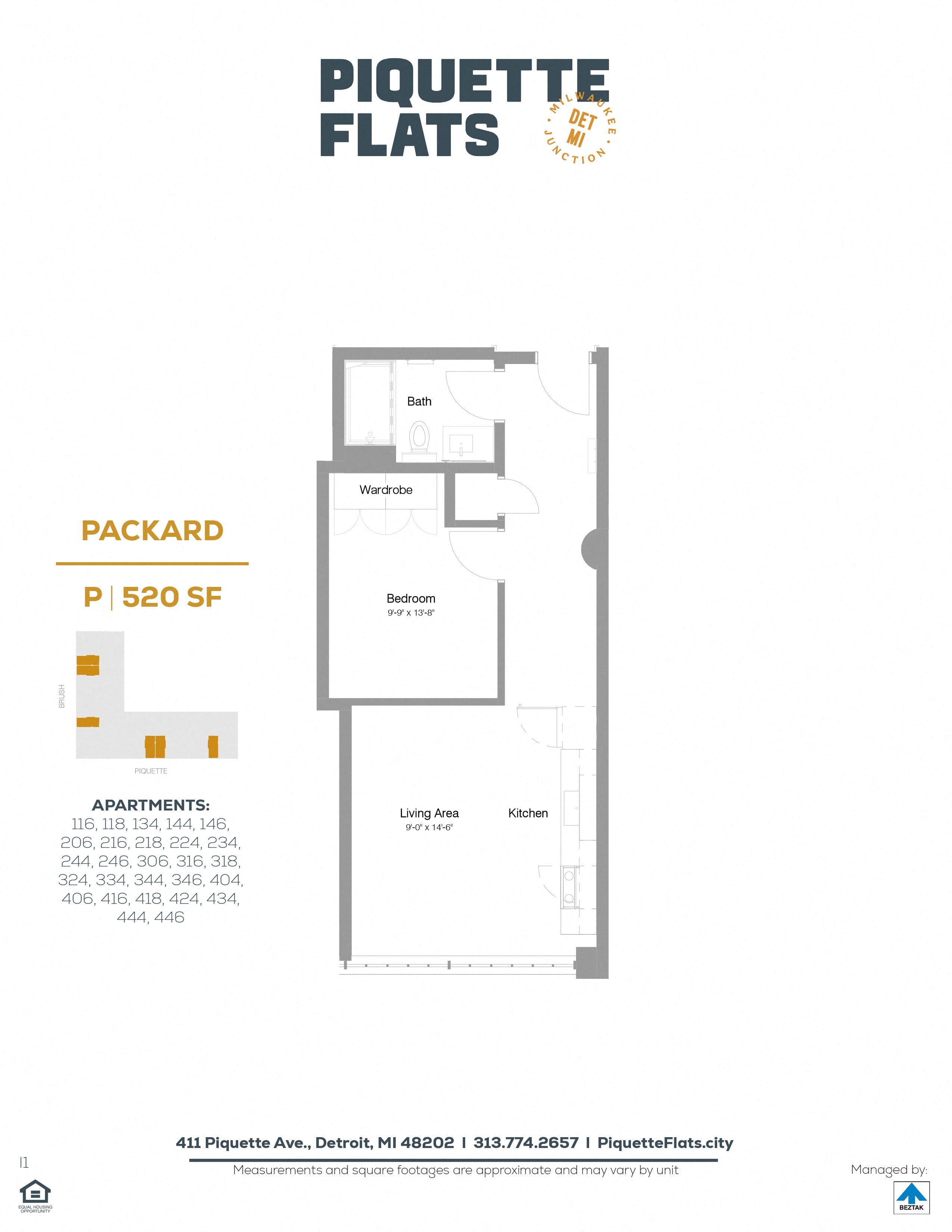 Packard 1 Bedroom floor plan